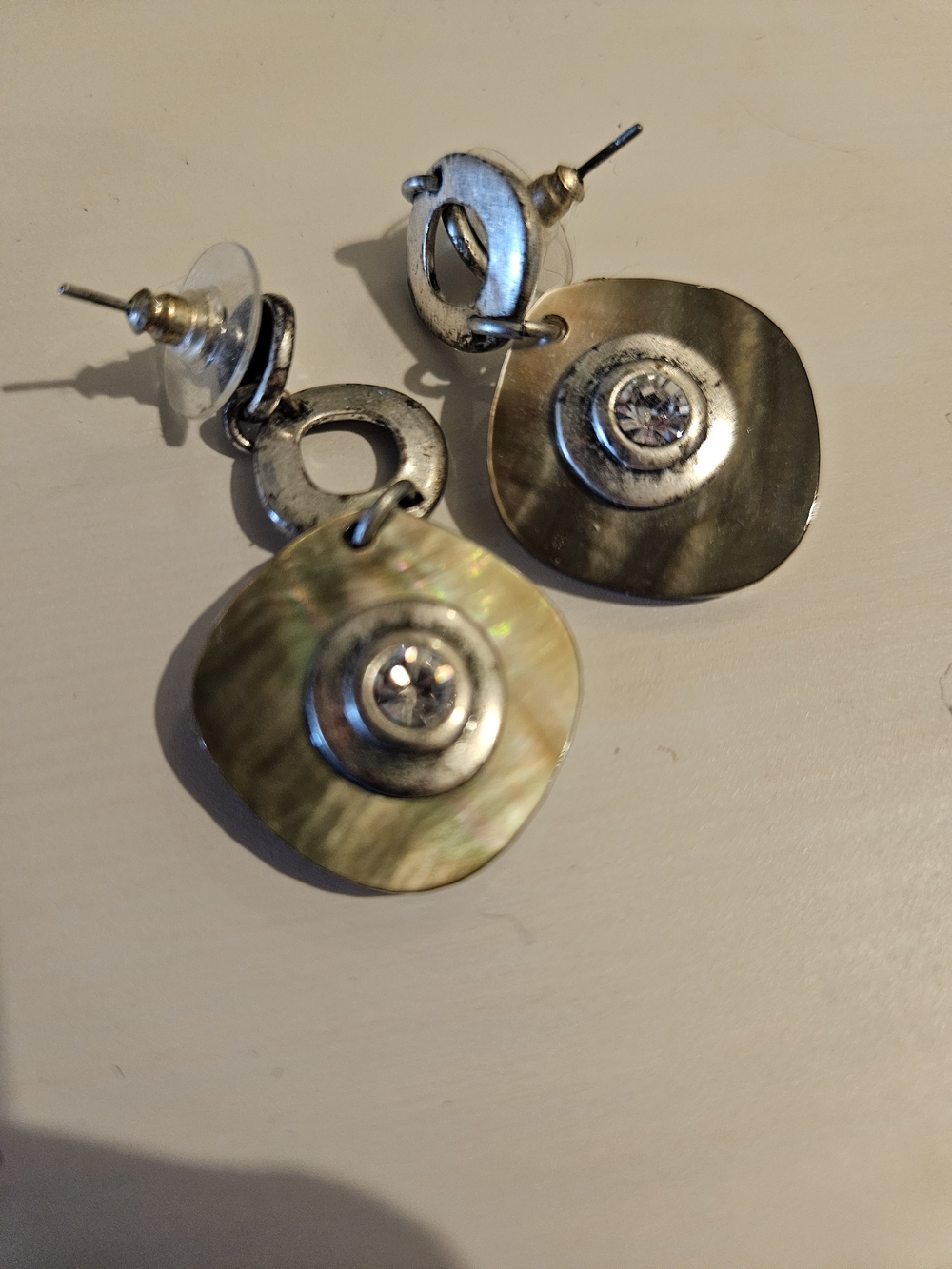 Dangle Drop Shell Earrings in Silver with Crystal Accent